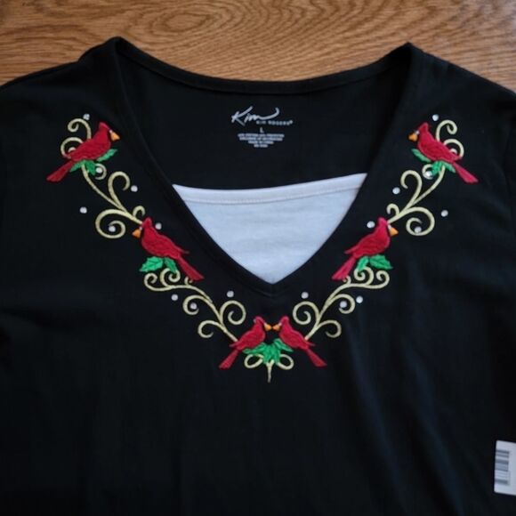🎄 NEW Kim Rogers V-Neck Cardinal Christmas Blouse - Picture 3 of 7